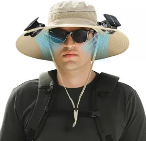 Solar Fan Hat Wide Brim Solar Fan Hat Outdoor Sun Hats for Men Women Fishing Hat with Removable & USB Charging Fan