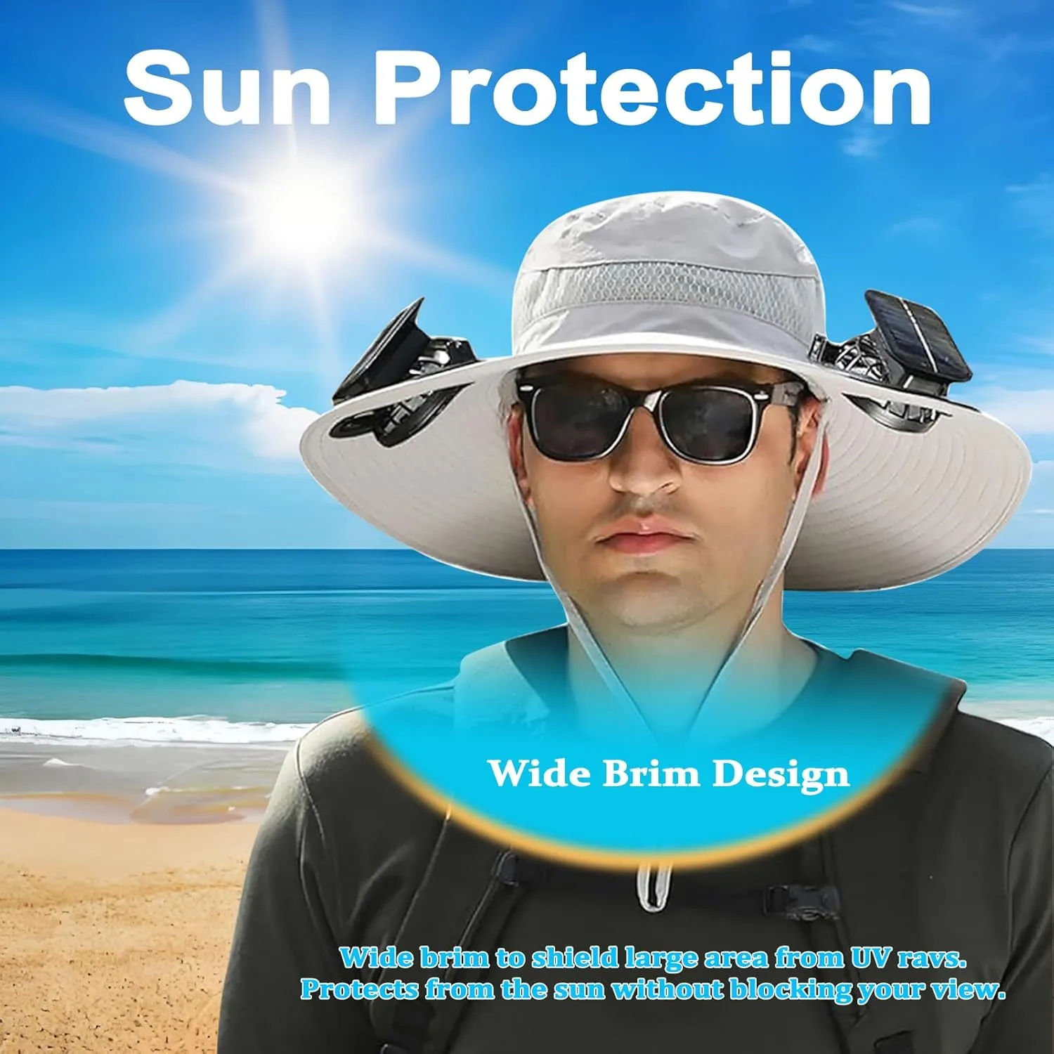 Solar Fan Hat Wide Brim Solar Fan Hat Outdoor Sun Hats for Men Women Fishing Hat with Removable & USB Charging Fan