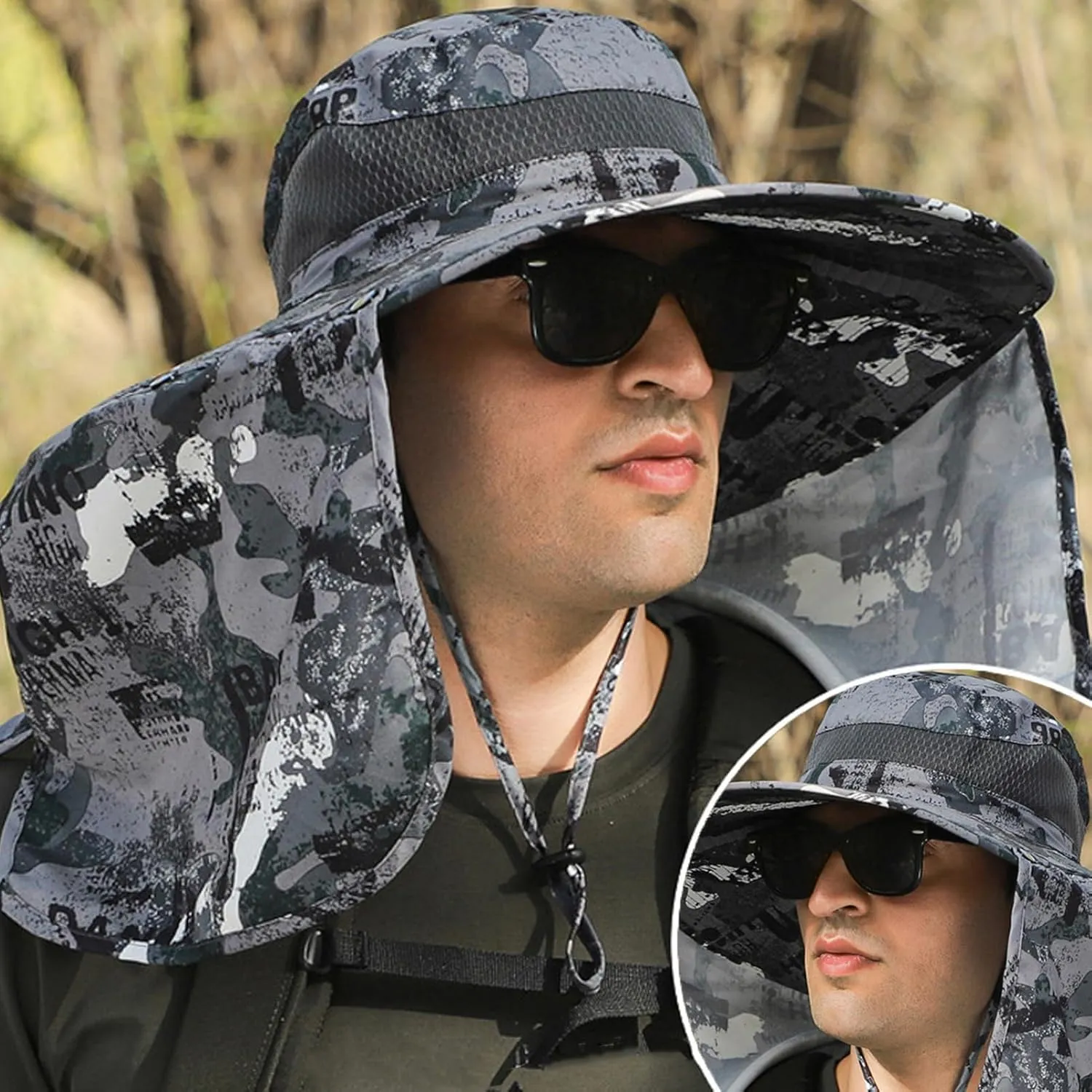Solar Fan Hat with Neck Flap USB Rechargeable UV Protection Dual Cooling Fan Fishing Hat Foldable Men Women