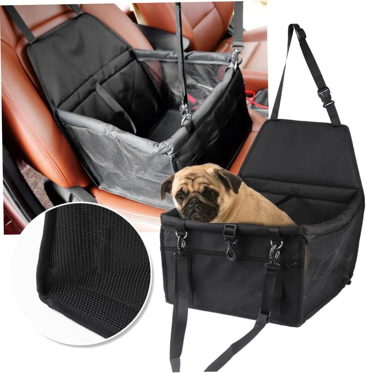 Sosoport Mesh Pet Bag for Car Seat Dog Travel Safe Carrier Leash Breathable Waterproof Pet Bed for Puppy Cat Dogs