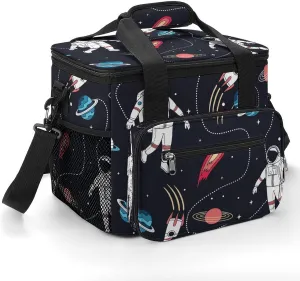 Space Cartoon Astronauts 22.5L Insulated Camping Coolers Bag Large Leakproof Ice Chest for Beach Travel Picnic