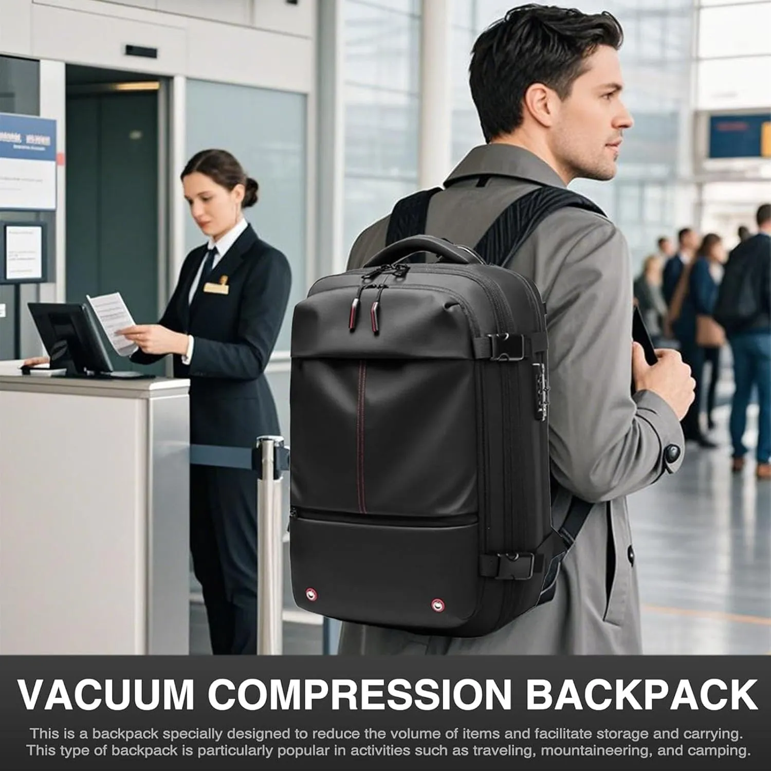 Space Vac Pro Backpack, Spacevac Pro Backpack, with Vacuum Seal Compression, 17”Laptop Vacuum Backpacks Travel with TSA Lock (Pump, B)