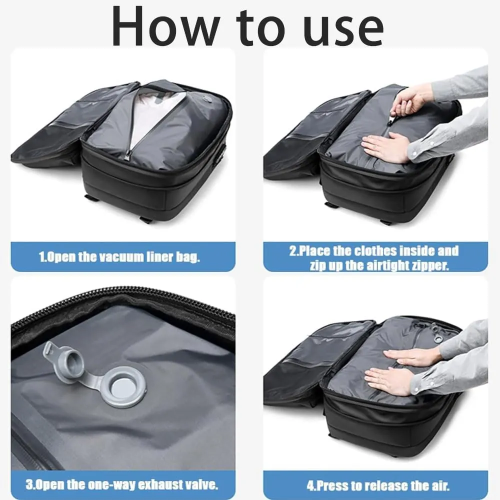 Space Vac Pro Backpack, Spacevac Pro Backpack, with Vacuum Seal Compression, 17”Laptop Vacuum Backpacks Travel with TSA Lock (Pump, B)