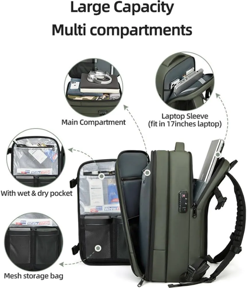 Space Vac Pro Backpack, Spacevac Pro Backpack, with Vacuum Seal Compression, 17”Laptop Vacuum Backpacks Travel with TSA Lock (Pump, B)