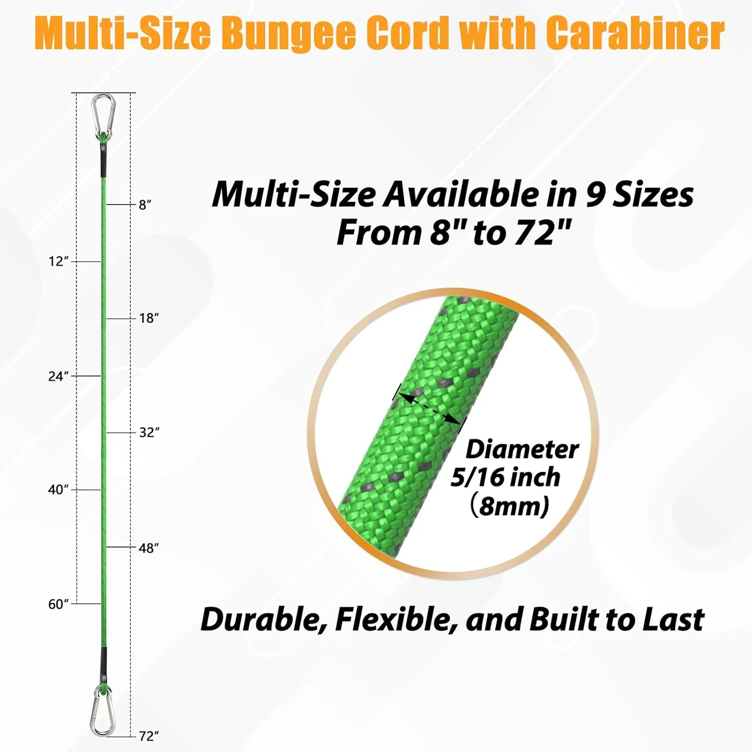 sprookber 12 Inch Bungee Cords with Stainless Steel Carabiner, Heavy Duty Strong Bungee Cords for Camping, Tarps, Bike Rack, Hand Carts etc, Set of 4