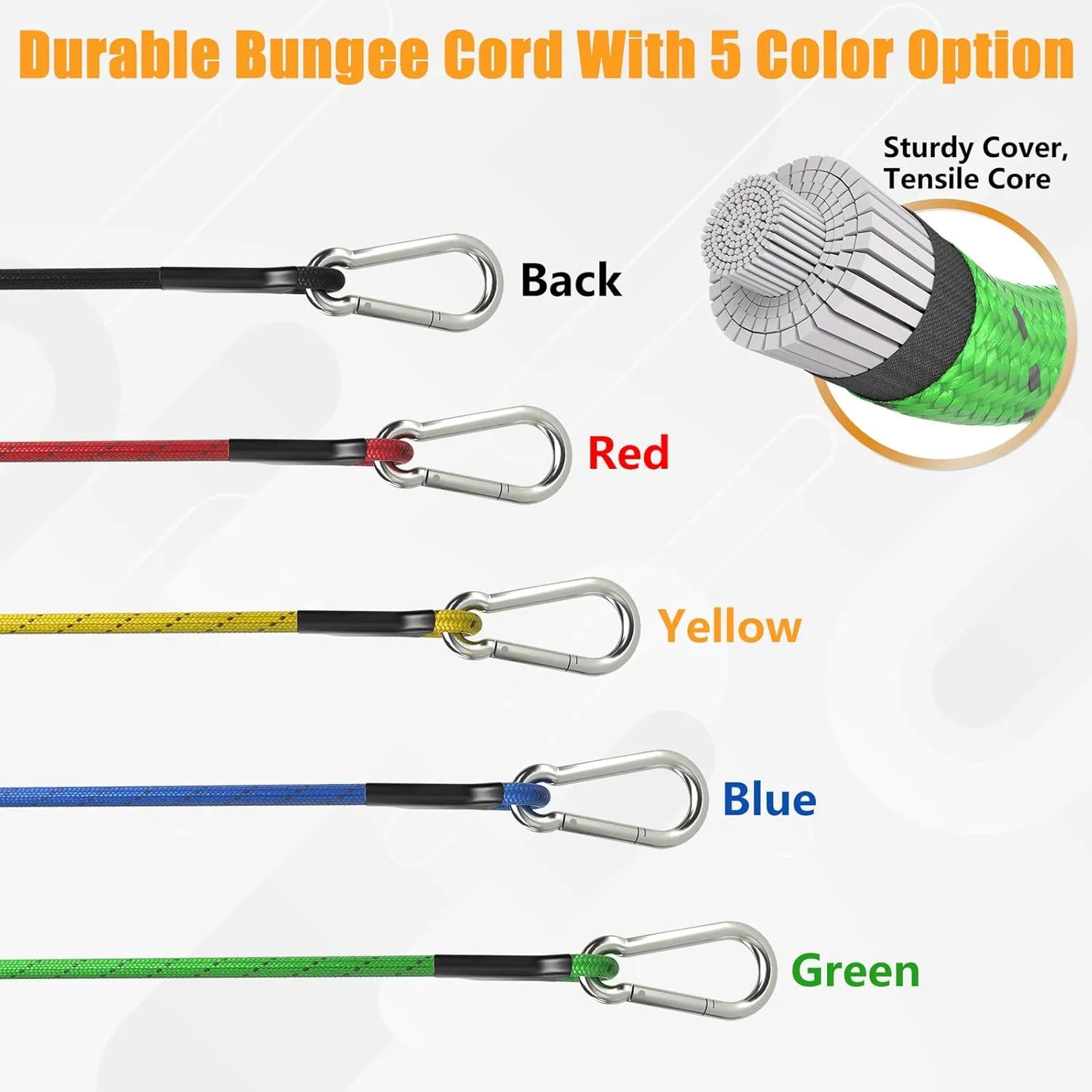 sprookber 12 Inch Bungee Cords with Stainless Steel Carabiner, Heavy Duty Strong Bungee Cords for Camping, Tarps, Bike Rack, Hand Carts etc, Set of 4