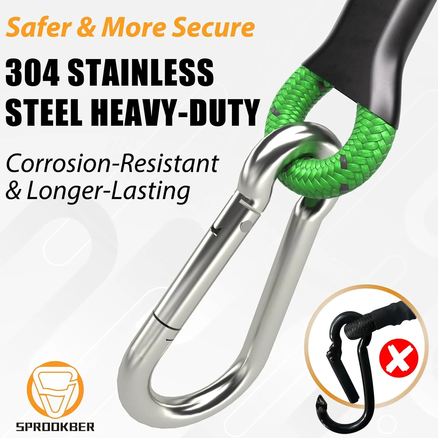 sprookber 12 Inch Bungee Cords with Stainless Steel Carabiner, Heavy Duty Strong Bungee Cords for Camping, Tarps, Bike Rack, Hand Carts etc, Set of 4