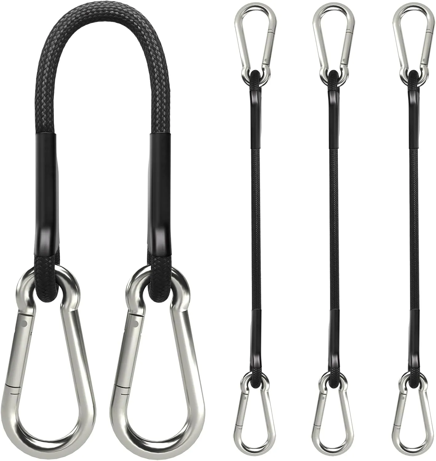 sprookber 12 Inch Bungee Cords with Stainless Steel Carabiner, Heavy Duty Strong Bungee Cords for Camping, Tarps, Bike Rack, Hand Carts etc, Set of 4
