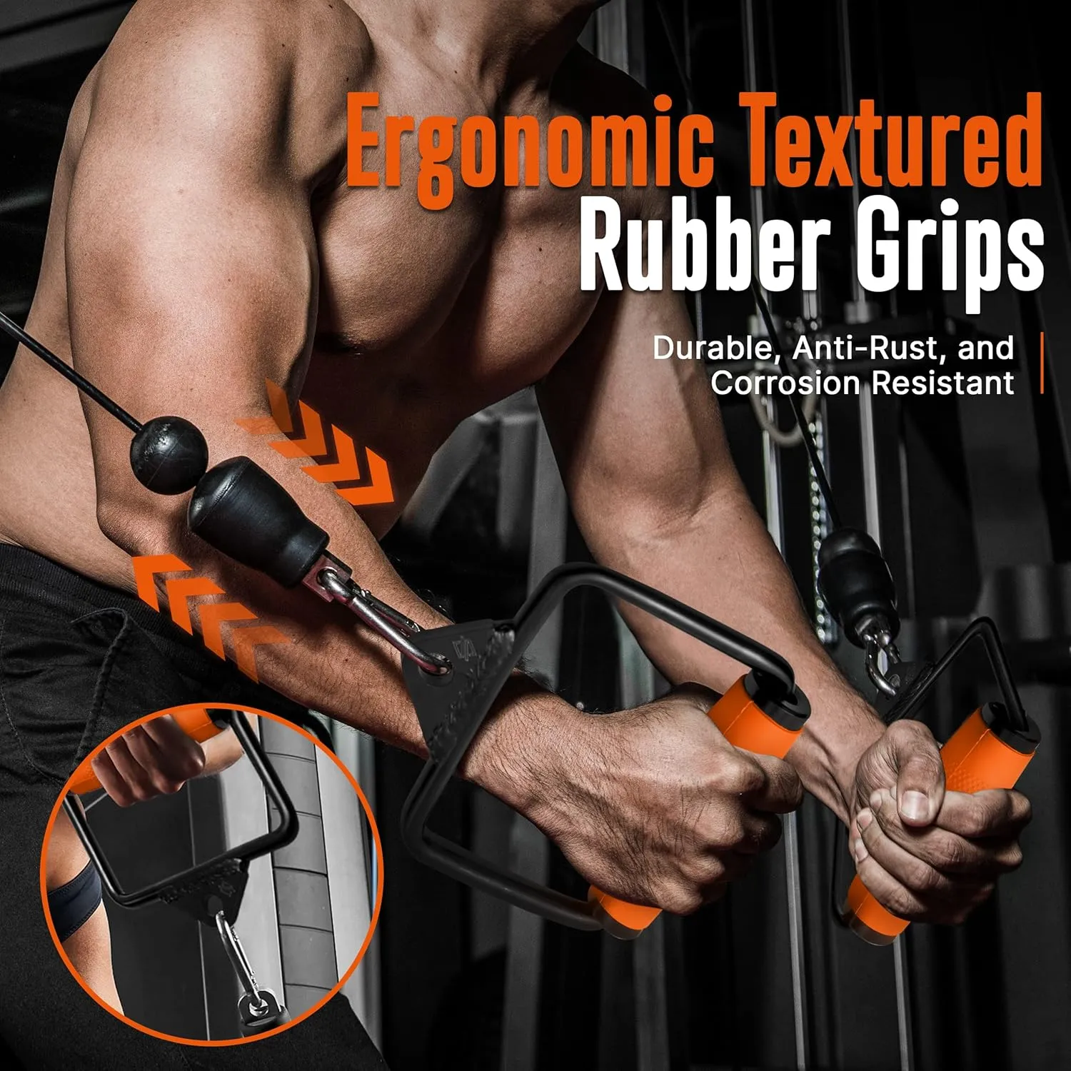 SQUATZDouble D Row Handle Cable Attachment - Non-Slip Handles for Weight Workout with 360 Degree Rotational Knuckle
