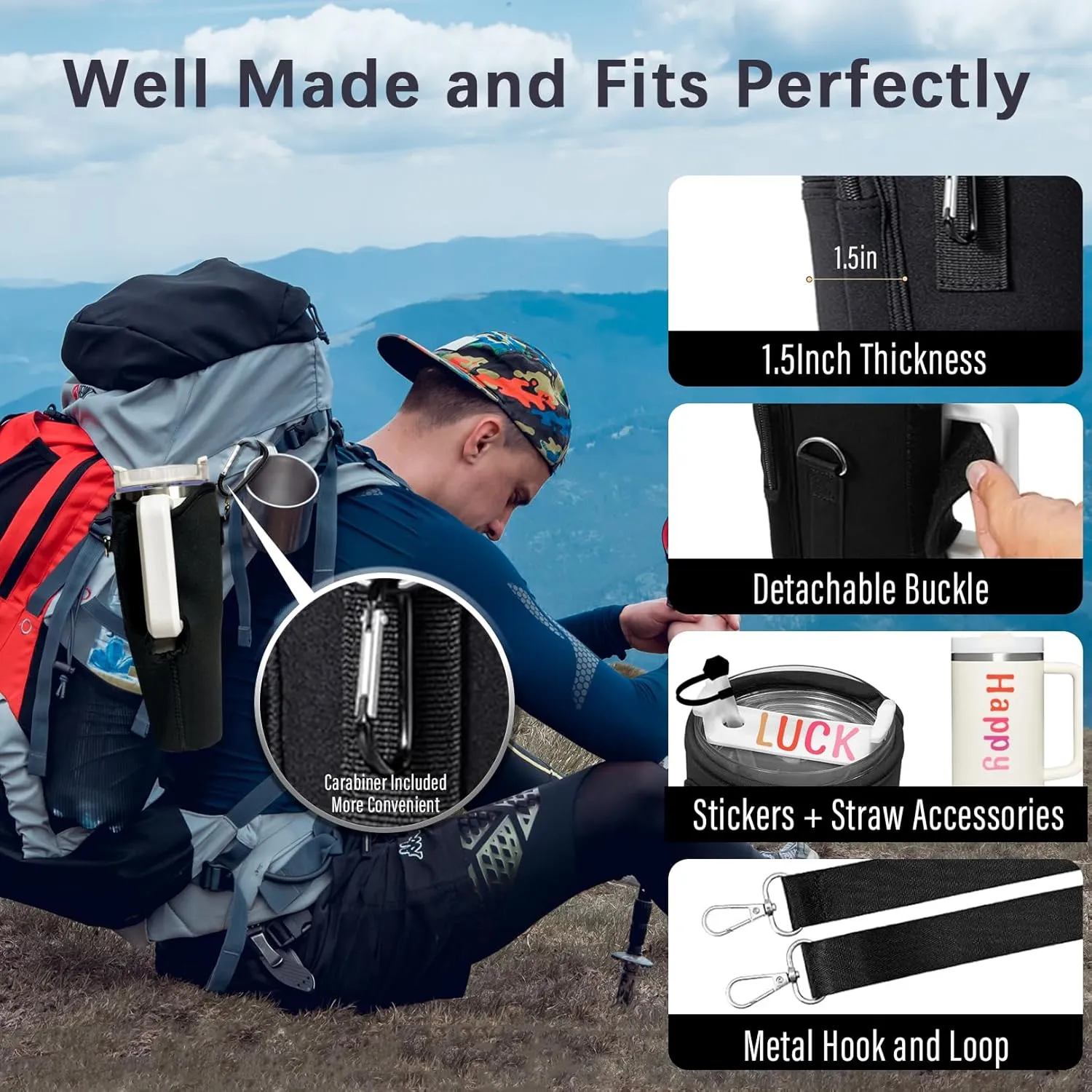 Stanley Cup Holder with Strap, 40 oz Stanley Cup Bag Carrier for Tumbler, Water Bottle Carrier Holder Sling Bag with Phone Pocket, Adjustable Strap& Straw Cover, Stanley Cup Accessories (A)