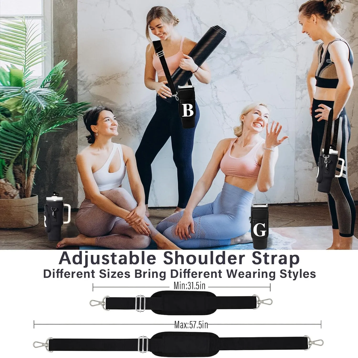 Stanley Cup Holder with Strap, 40 oz Stanley Cup Bag Carrier for Tumbler, Water Bottle Carrier Holder Sling Bag with Phone Pocket, Adjustable Strap& Straw Cover, Stanley Cup Accessories (A)