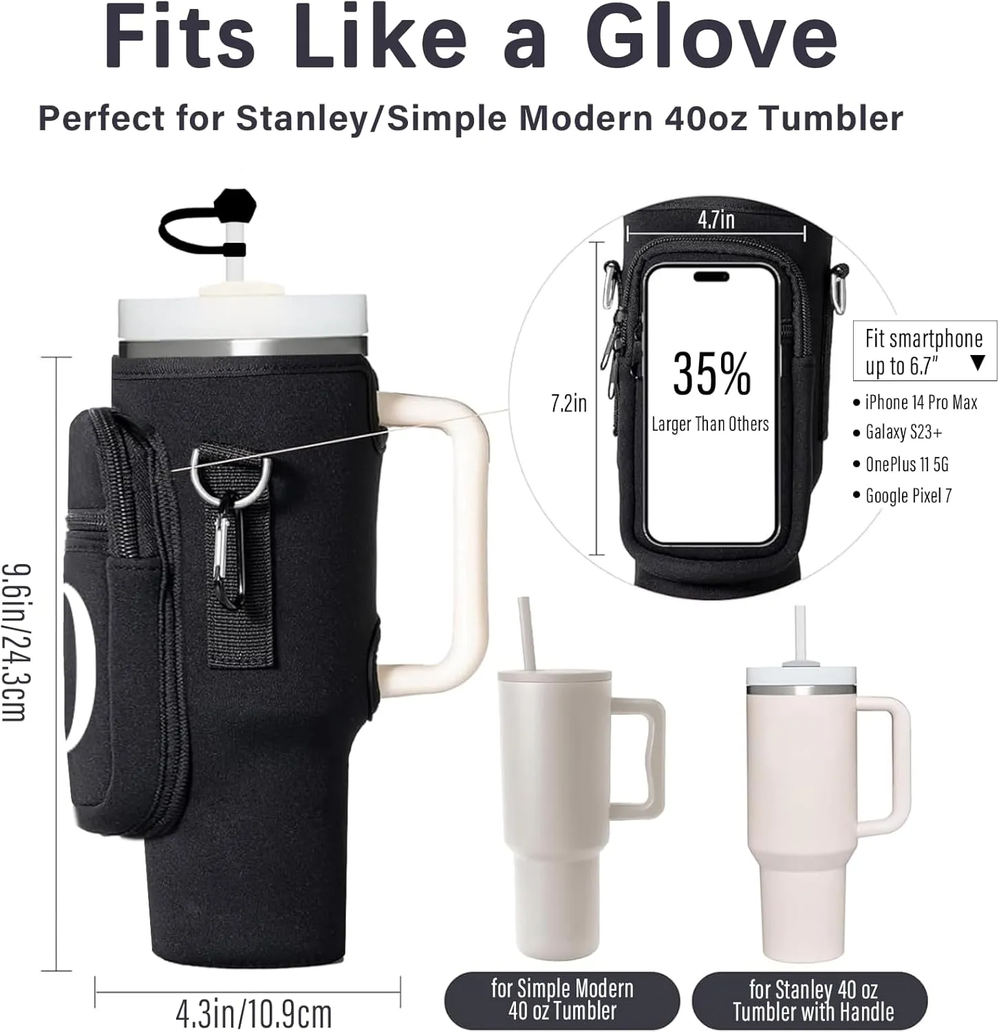 Stanley Cup Holder with Strap, 40 oz Stanley Cup Bag Carrier for Tumbler, Water Bottle Carrier Holder Sling Bag with Phone Pocket, Adjustable Strap& Straw Cover, Stanley Cup Accessories (A)