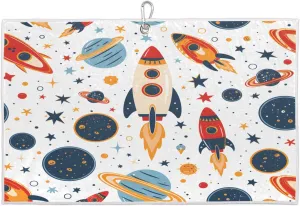 Star Star Planet Spaceship Golf Towel with Heavy Duty Carabiner Clip Quick Dry Ultra Absorbent Club Ball Cleaning Towel Golf Accessories for Men Women