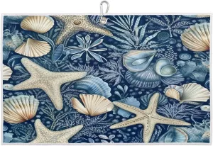 Starfish Shell Seaweed Golf Towel with Heavy Duty Carabiner Ultra Absorbent Quick Dry Perfect for Cleaning Clubs Balls Gear Essential Golf Accessory for Men Women Kids