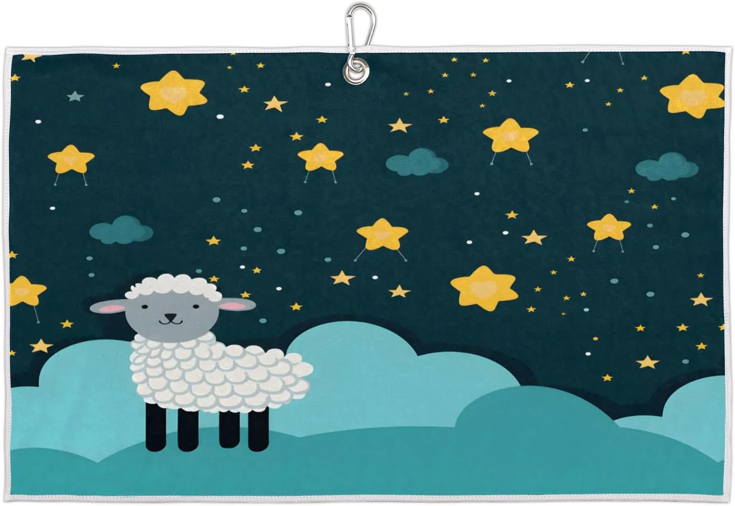 Starry Night Sheep Golf Towel with Heavy Duty Carabiner Ultra Absorbent Quick Dry Perfect for Cleaning Clubs Balls Gear Essential Golf Accessory for Men Women Kids