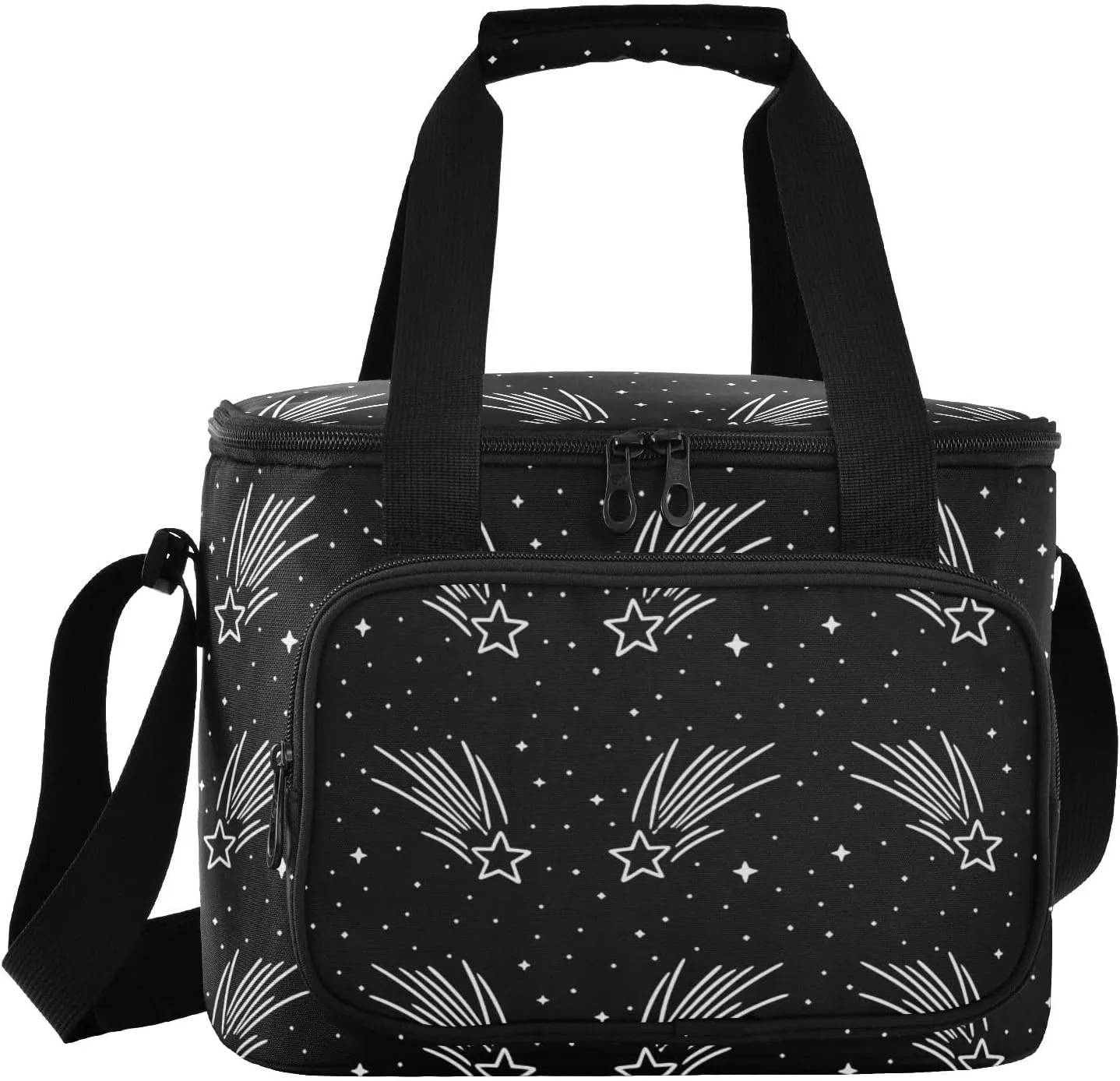 Stars Black Insulated Cooler Bag for Women Men Leakproof 24 Can Camping Cooling Bags for Grocery Office
