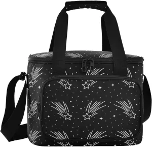 Stars Black Insulated Cooler Bag for Women Men Leakproof 24 Can Camping Cooling Bags for Grocery Office