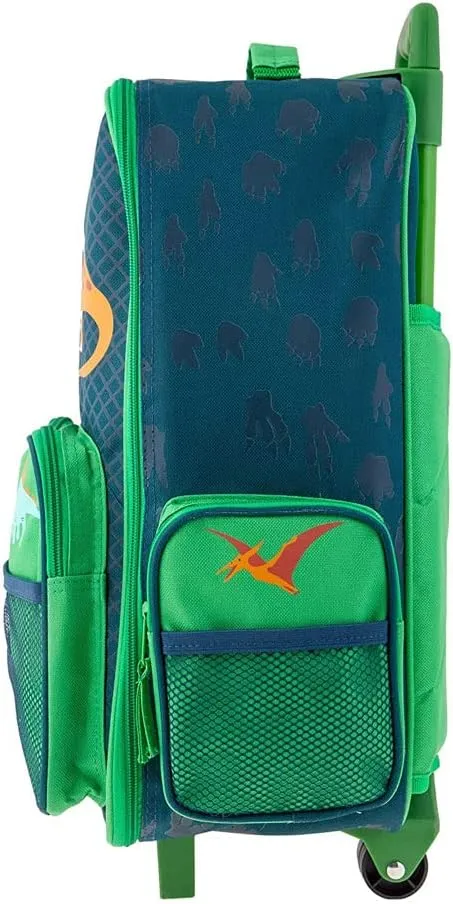 Stephen Joseph Kids Luggage - Personalized Carry On Luggage - Green Dinosaur Travel Bag - Rolling Bag with Custom Name