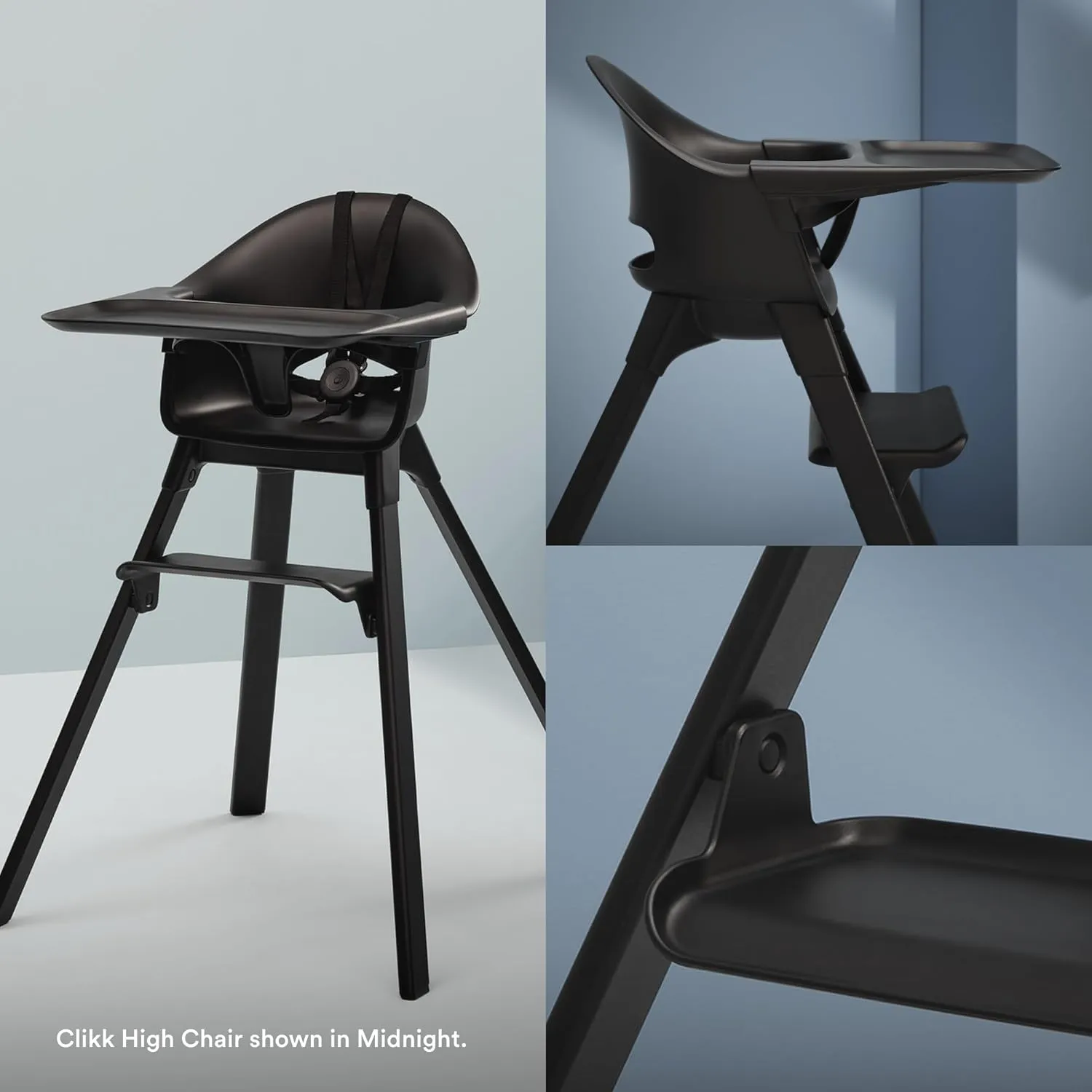 Stokke Clikk High Chair, Black/Warm Brown - All-in-One High Chair with Tray   Harness - Light, Durable & Travel Friendly - Ergonomic with Adjustable Features - Best for 6-36 Months or Up to 33 lbs