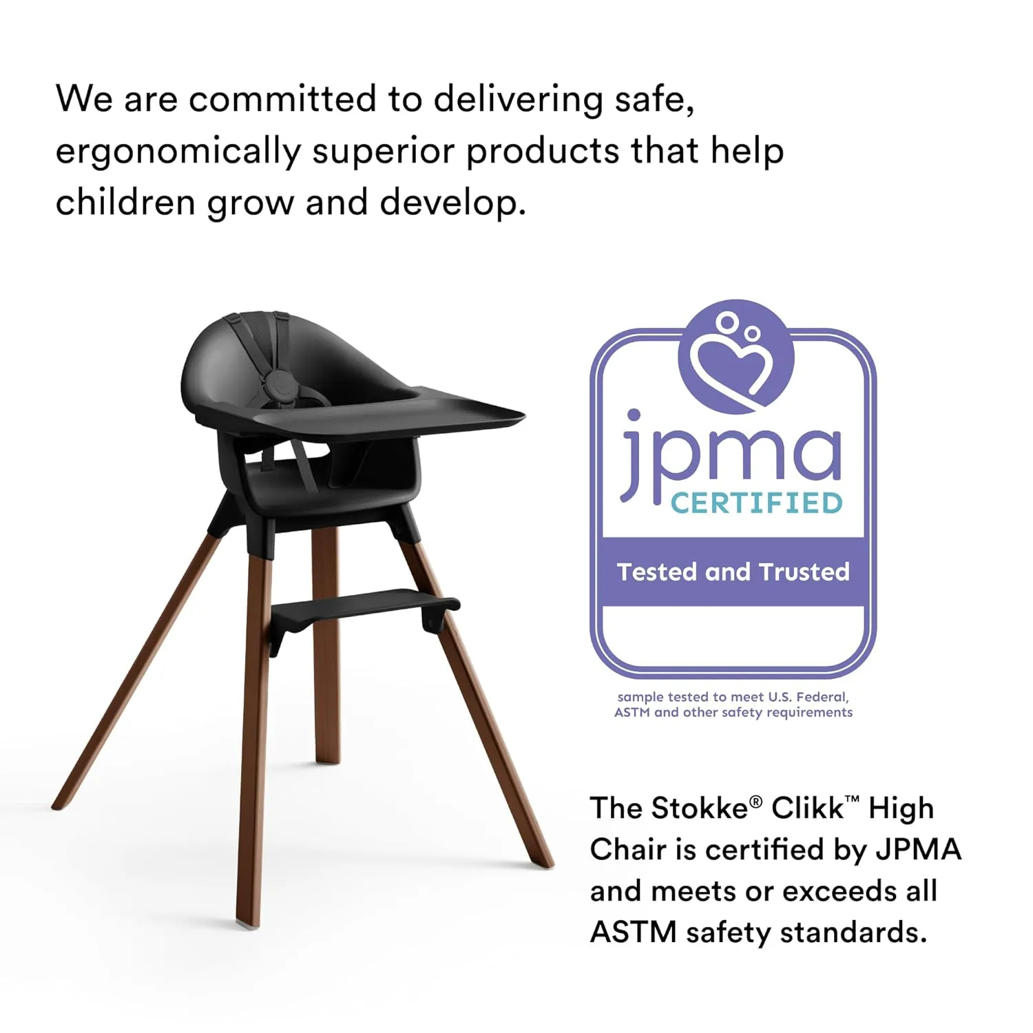 Stokke Clikk High Chair, Black/Warm Brown - All-in-One High Chair with Tray   Harness - Light, Durable & Travel Friendly - Ergonomic with Adjustable Features - Best for 6-36 Months or Up to 33 lbs