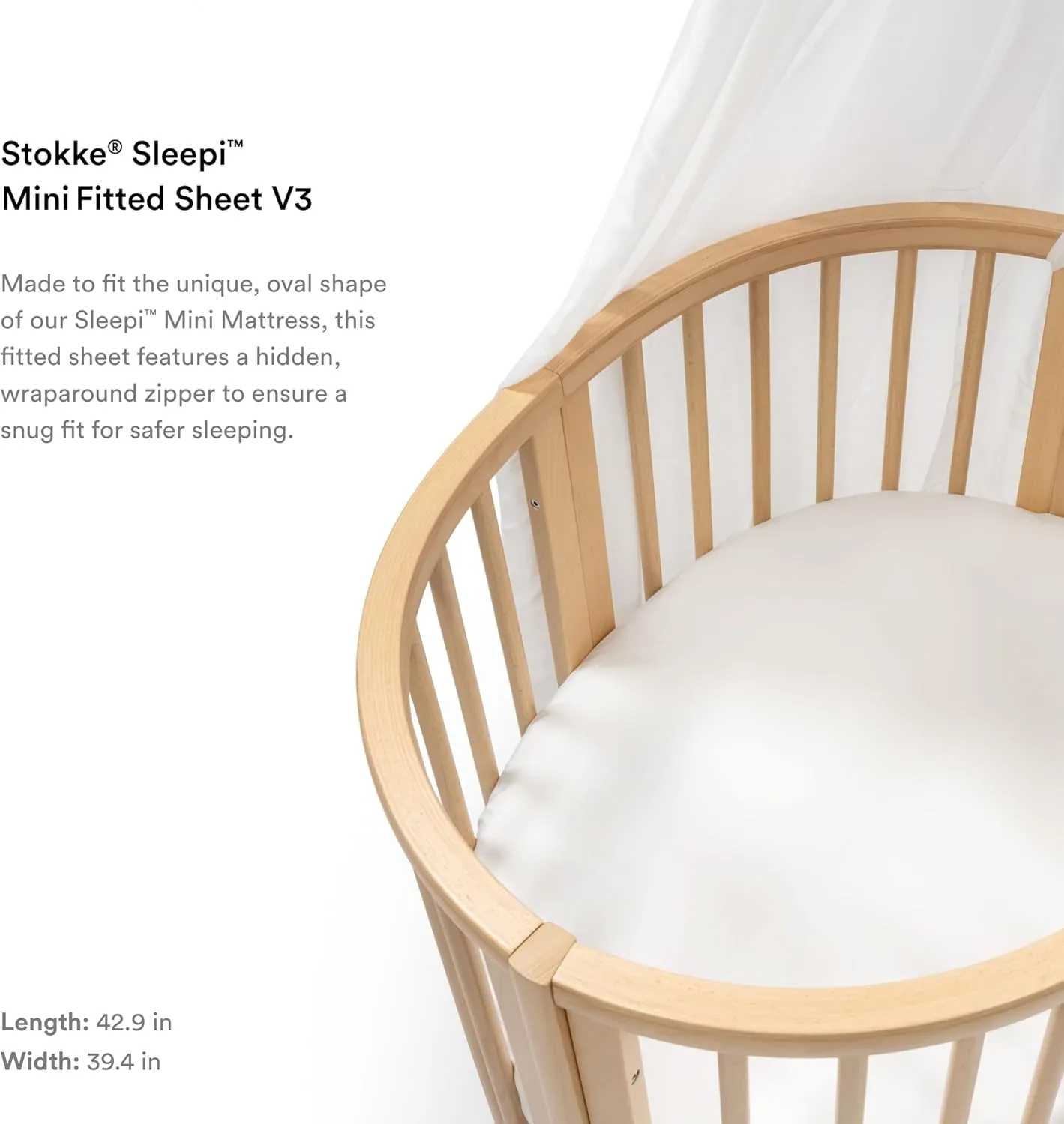 Stokke Sleepi Mini Fitted Sheet V3, White - Compatible with Sleepi Mini Mattress V3-100% Fine Cotton Percale - Washable