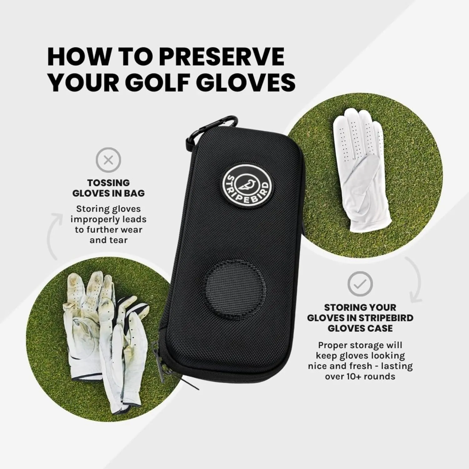 Stripebird - Original Performance Golf Glove Holder - Protect and Keep Gloves Dry - Moisture Free Storage Organizer Case