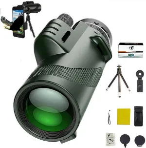 Stscope 360 Monocular, Stethoscope 360 Monocular Scope Set for Adults Long Range, Portable Night Vision Monocula𝗋 with Phone Adapter & Tripod for Bird Watching, Travel (Green,10 * 42)