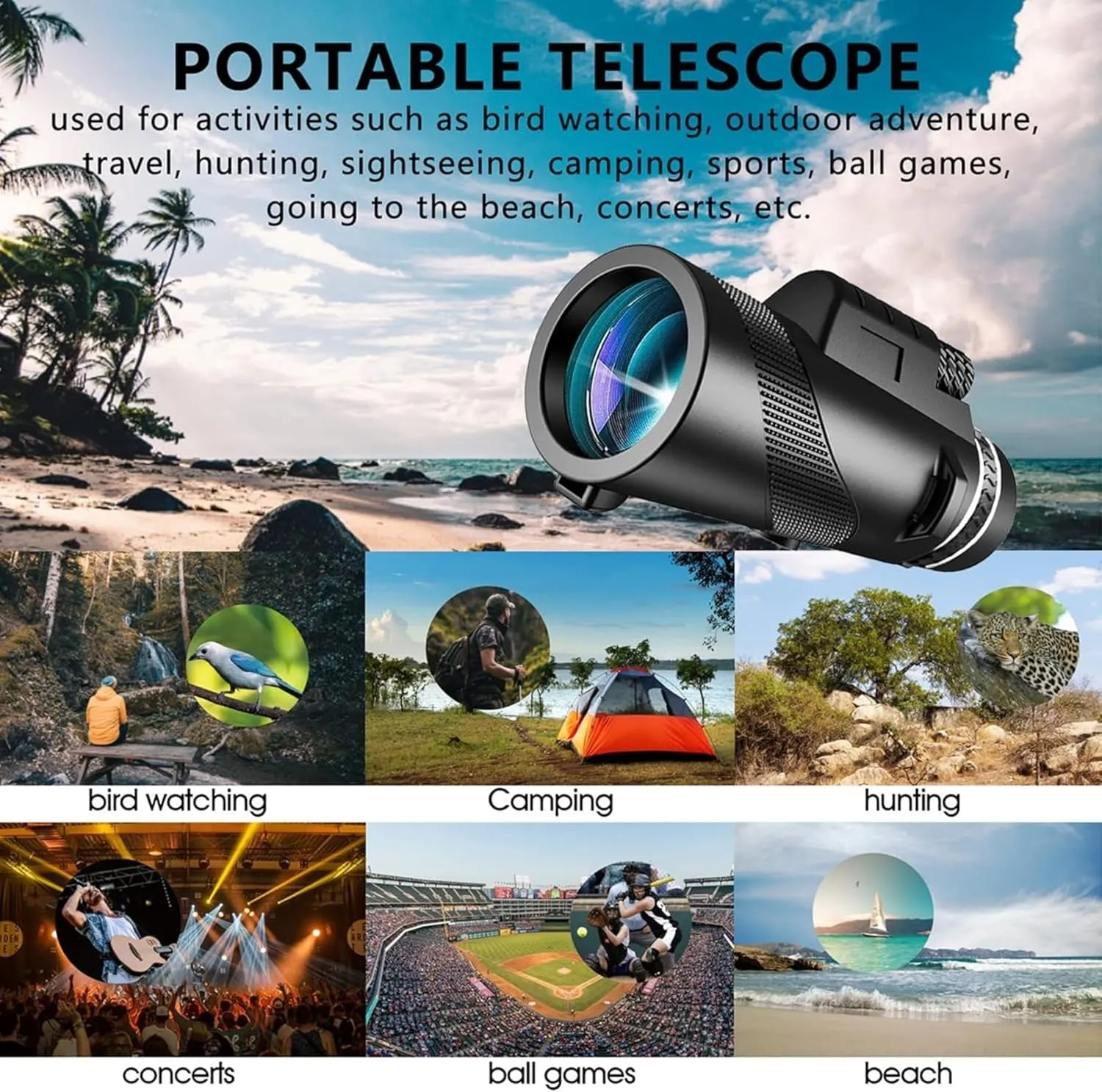 Stscope 360 Monocular, Stethoscope 360 Monocular Scope Set for Adults Long Range, Portable Night Vision Monocula𝗋 with Phone Adapter & Tripod for Bird Watching, Travel (Green,10 * 42)