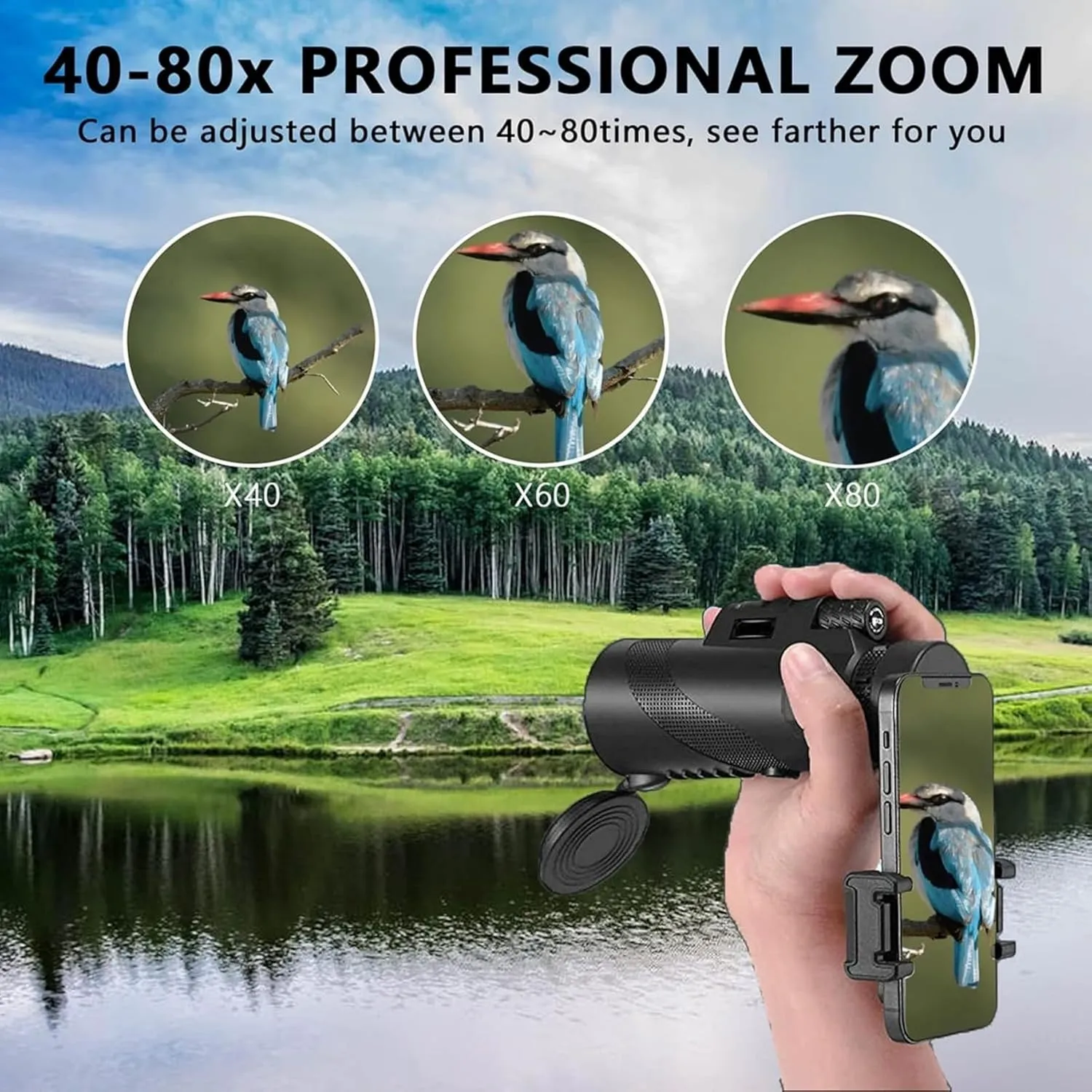 Stscope 360 Monocular, Stethoscope 360 Monocular Scope Set for Adults Long Range, Portable Night Vision Monocula𝗋 with Phone Adapter & Tripod for Bird Watching, Travel (Green,10 * 42)