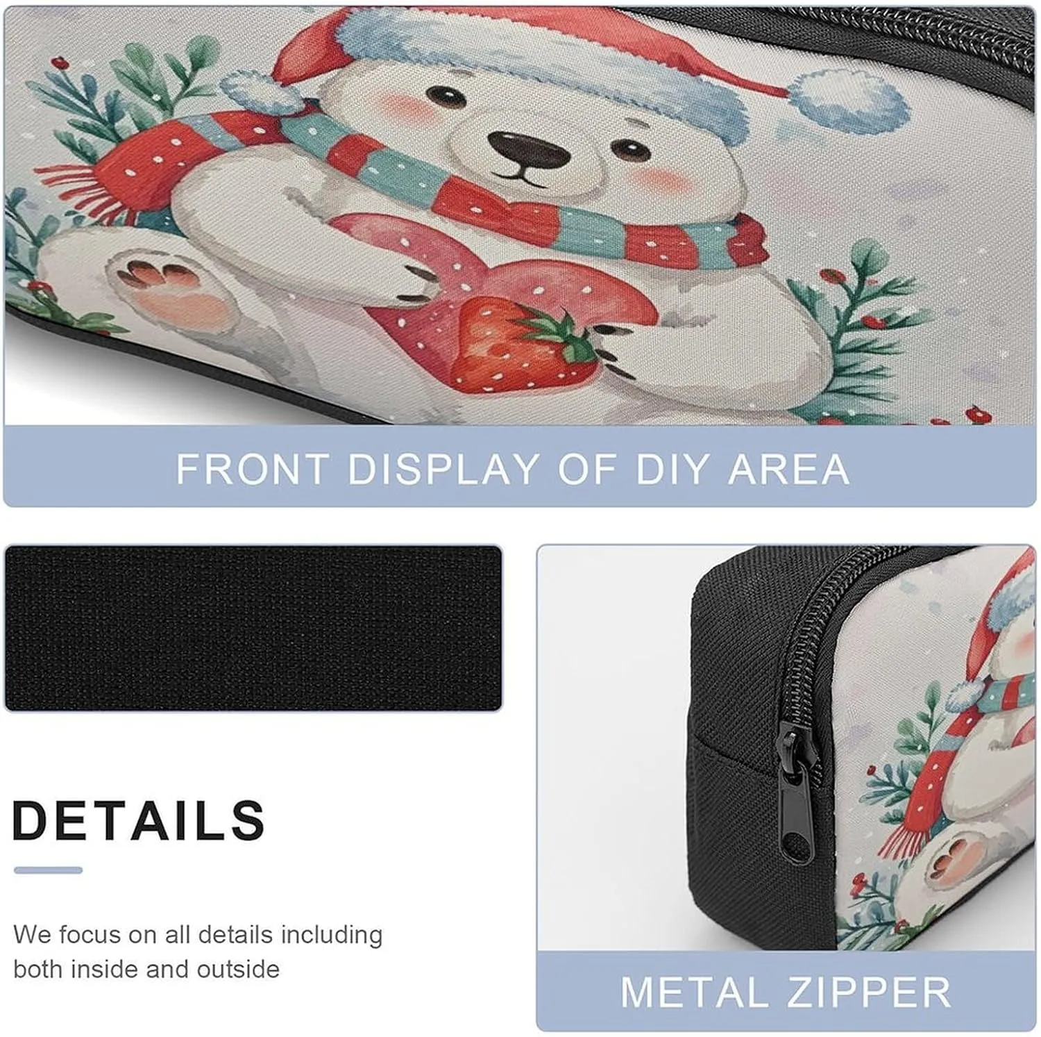 Stylish 3-in-1 Backpack Set, Christmas Bear Print Backpack, Lunch Bag & Pencil Case - Durable Polyester,Lightweight,Comfortable Straps