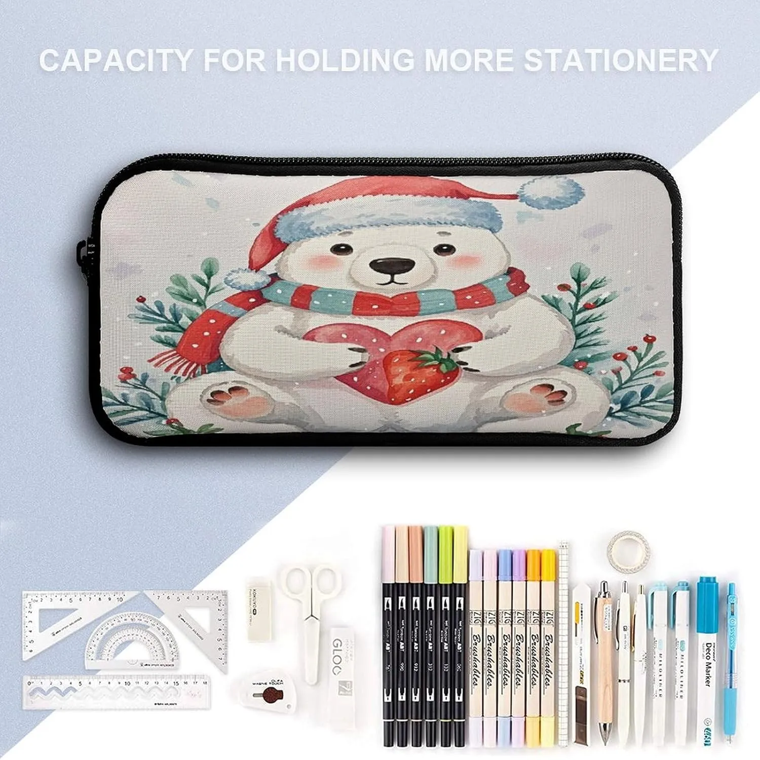 Stylish 3-in-1 Backpack Set, Christmas Bear Print Backpack, Lunch Bag & Pencil Case - Durable Polyester,Lightweight,Comfortable Straps