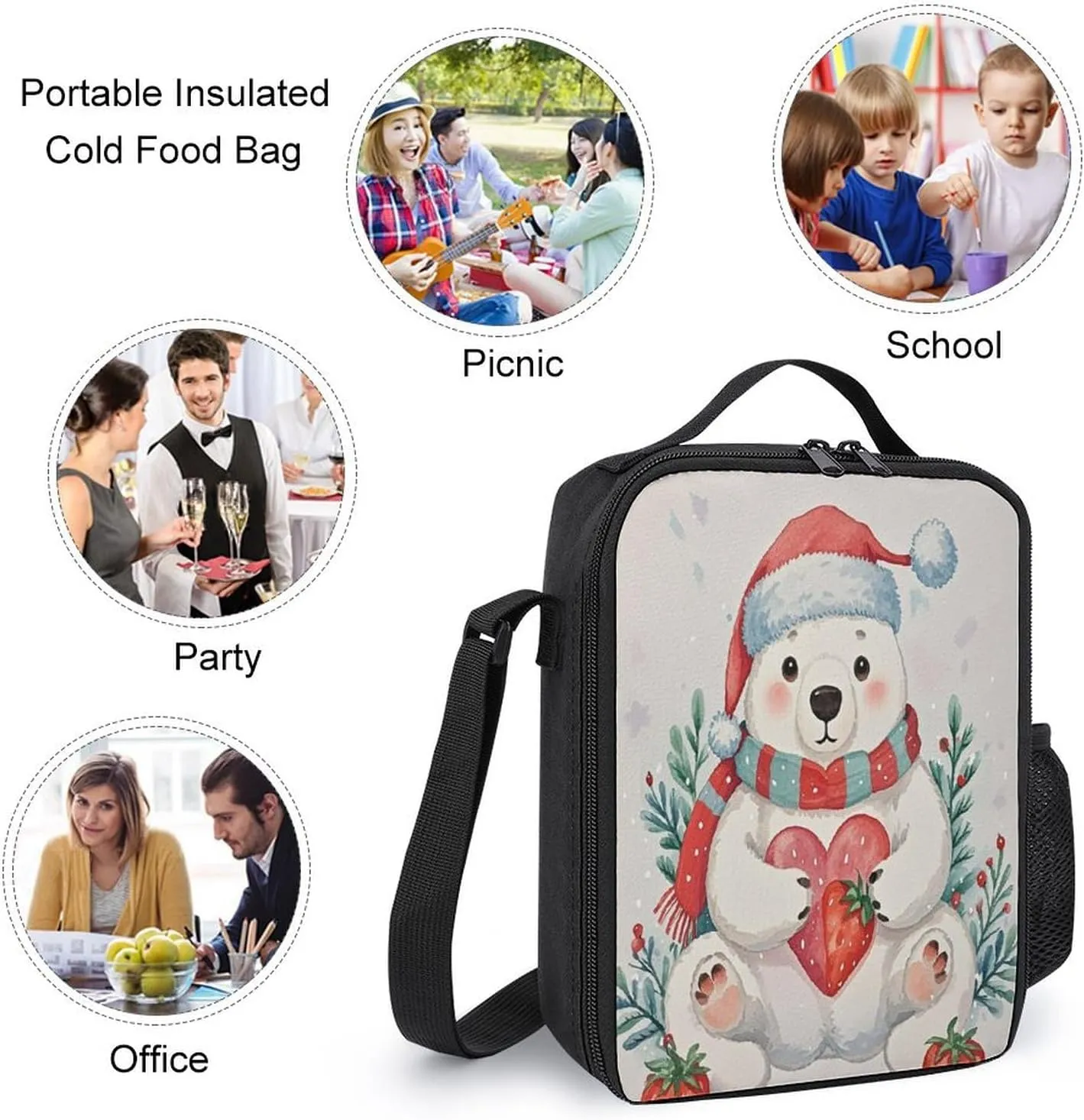 Stylish 3-in-1 Backpack Set, Christmas Bear Print Backpack, Lunch Bag & Pencil Case - Durable Polyester,Lightweight,Comfortable Straps