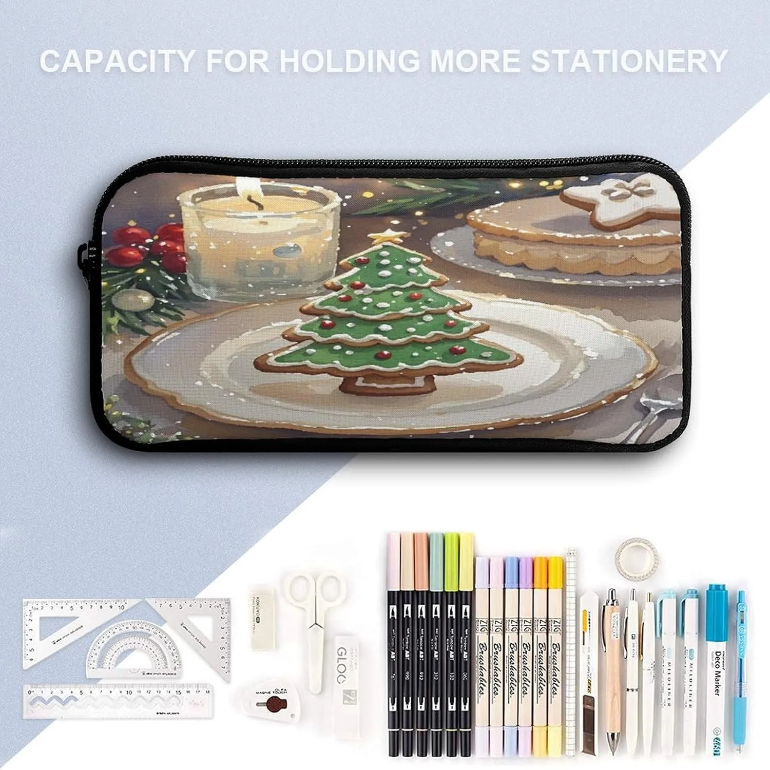 Stylish 3-in-1 Backpack Set, Christmas Candle Print Backpack, Lunch Bag & Pencil Case - Durable Polyester,Lightweight,Comfortable Straps