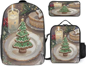 Stylish 3-in-1 Backpack Set, Christmas Candle Print Backpack, Lunch Bag & Pencil Case - Durable Polyester,Lightweight,Comfortable Straps