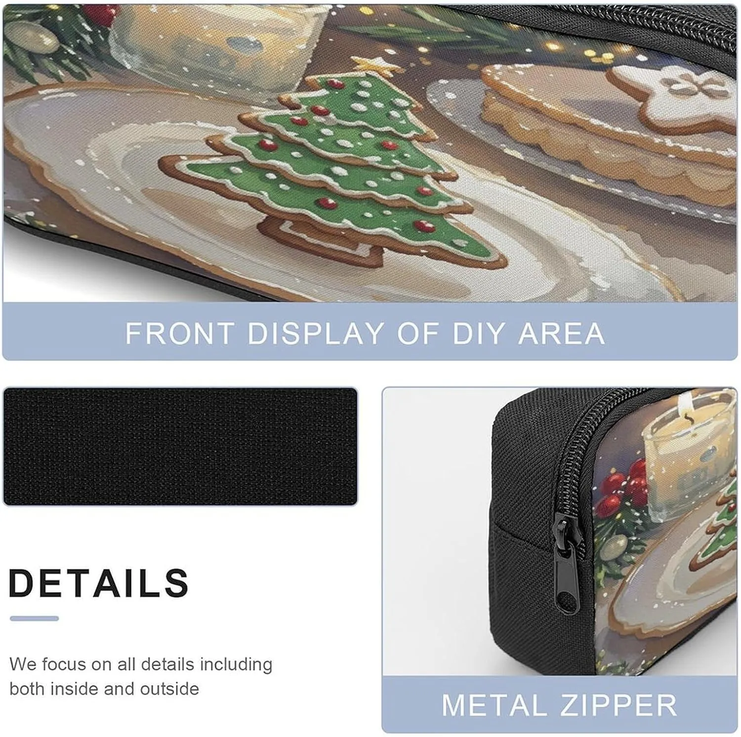 Stylish 3-in-1 Backpack Set, Christmas Candle Print Backpack, Lunch Bag & Pencil Case - Durable Polyester,Lightweight,Comfortable Straps