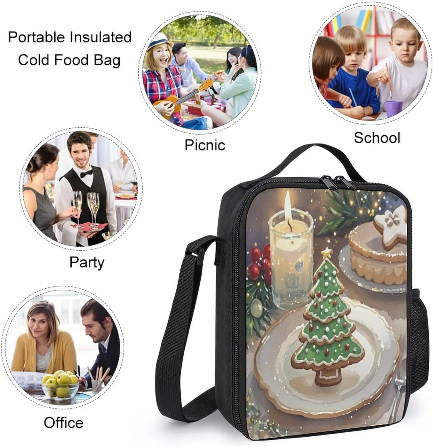 Stylish 3-in-1 Backpack Set, Christmas Candle Print Backpack, Lunch Bag & Pencil Case - Durable Polyester,Lightweight,Comfortable Straps