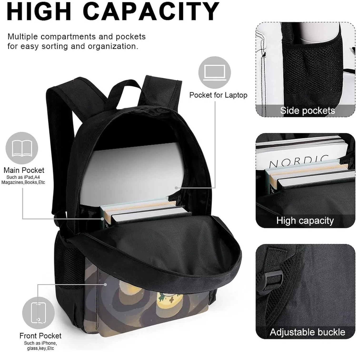 Stylish 3-in-1 Backpack Set, Christmas Candles Print Backpack, Lunch Bag & Pencil Case - Durable Polyester,Lightweight,Comfortable Straps