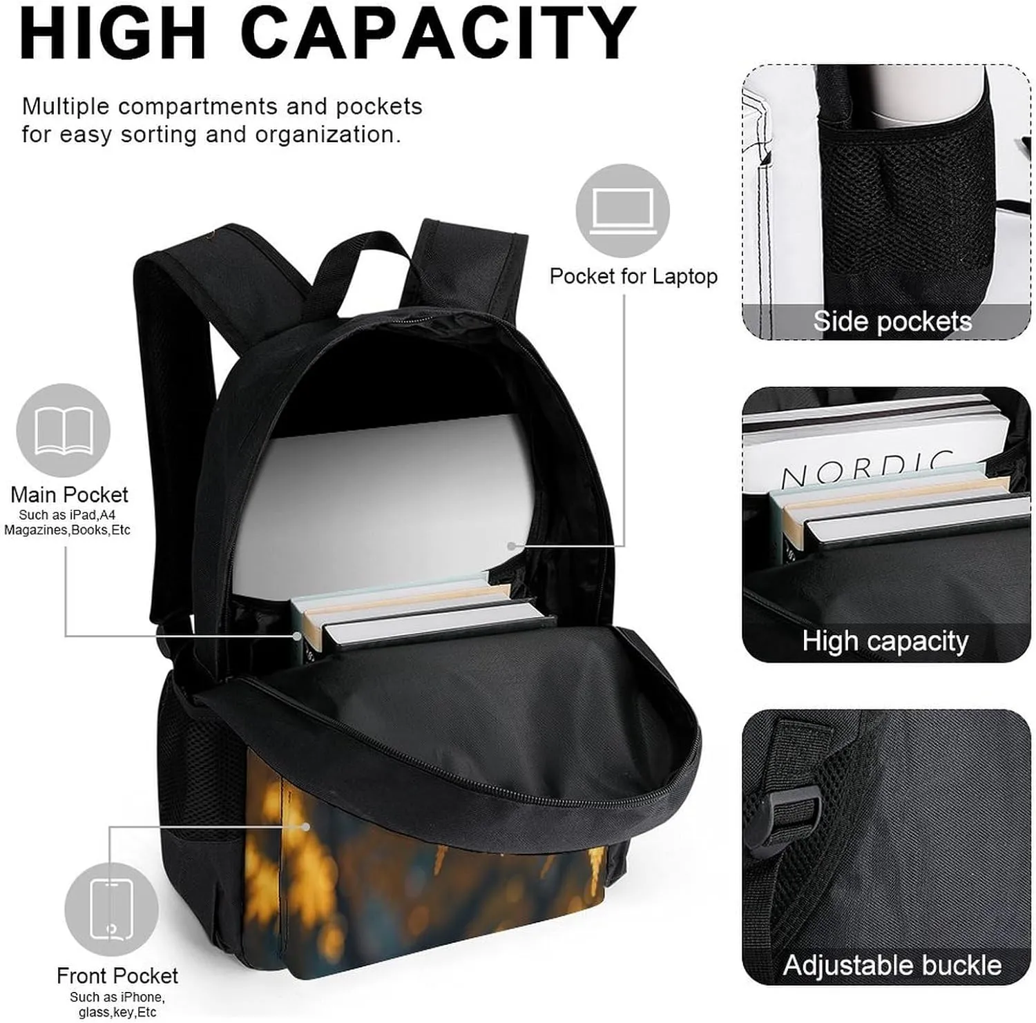 Stylish 3-in-1 Backpack Set, Golden Autumn Leaves Print Backpack, Lunch Bag & Pencil Case - Durable Polyester,Lightweight,Comfortable Straps