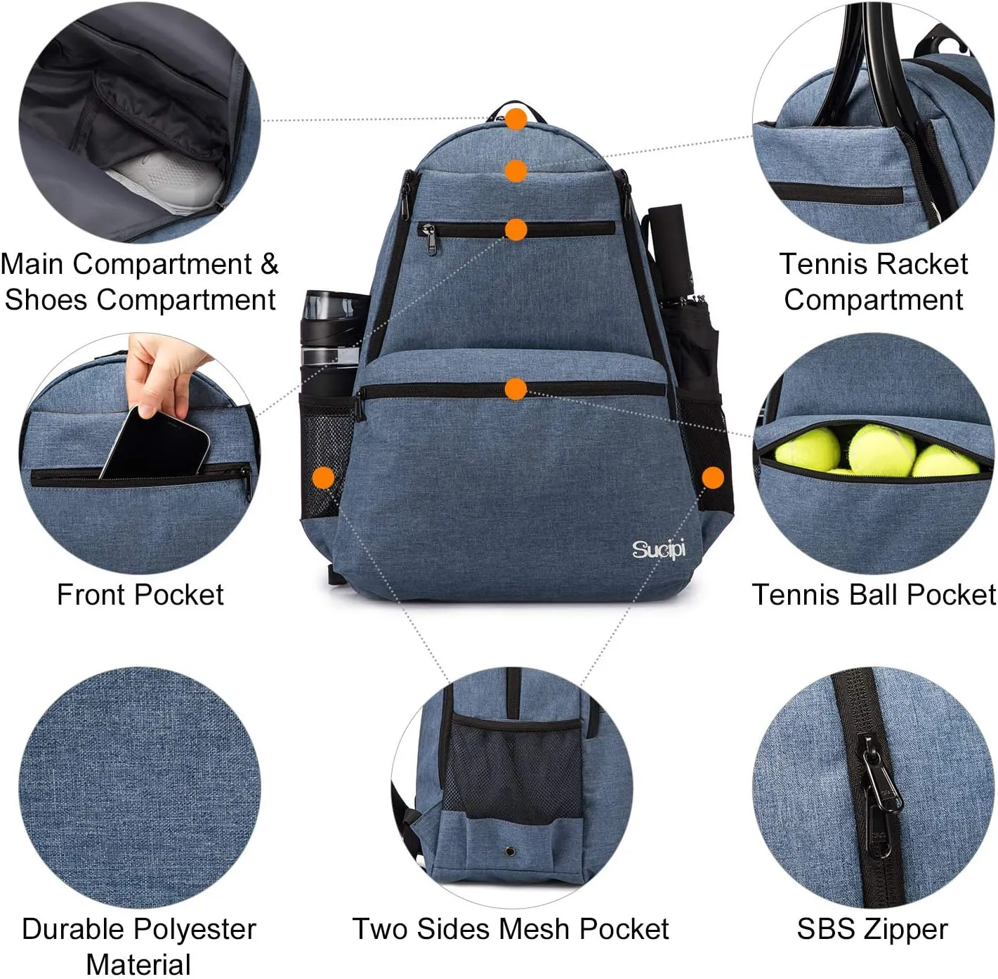 Sucipi Tennis Bag Professional Tennis Backpack for Men and Women Racket Bags Holds 2 Rackets with Ventilated Shoe Compartment