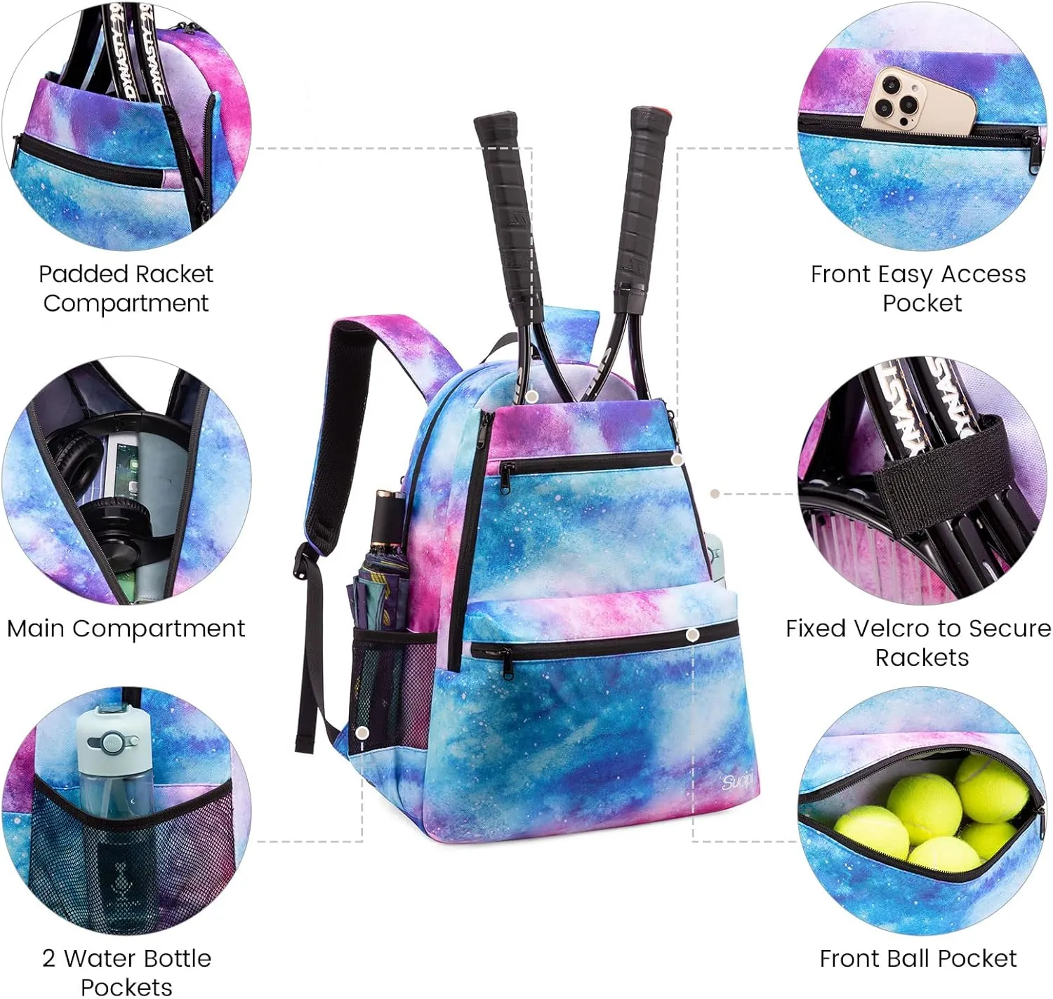 Sucipi Tennis Bag Professional Tennis Backpack for Men and Women Racket Bags Holds 2 Rackets with Ventilated Shoe Compartment