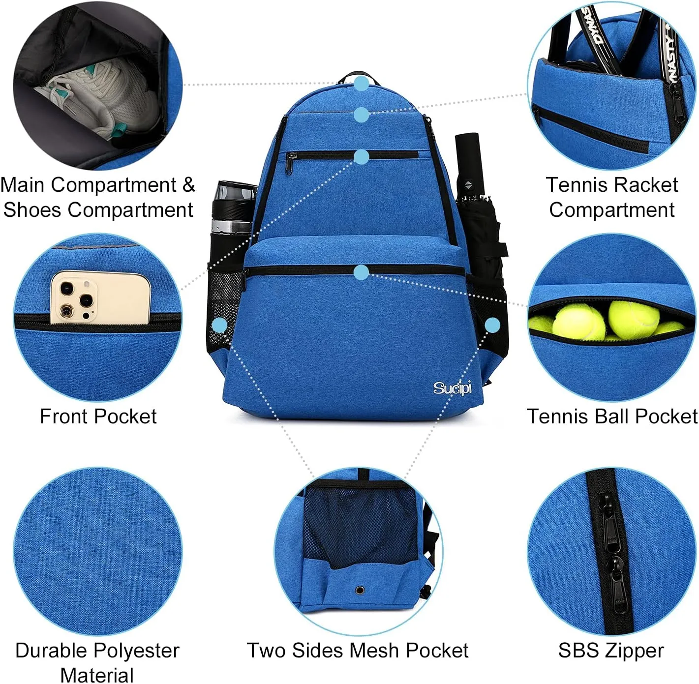 Sucipi Tennis Bag Professional Tennis Backpack for Men and Women Racket Bags Holds 2 Rackets with Ventilated Shoe Compartment