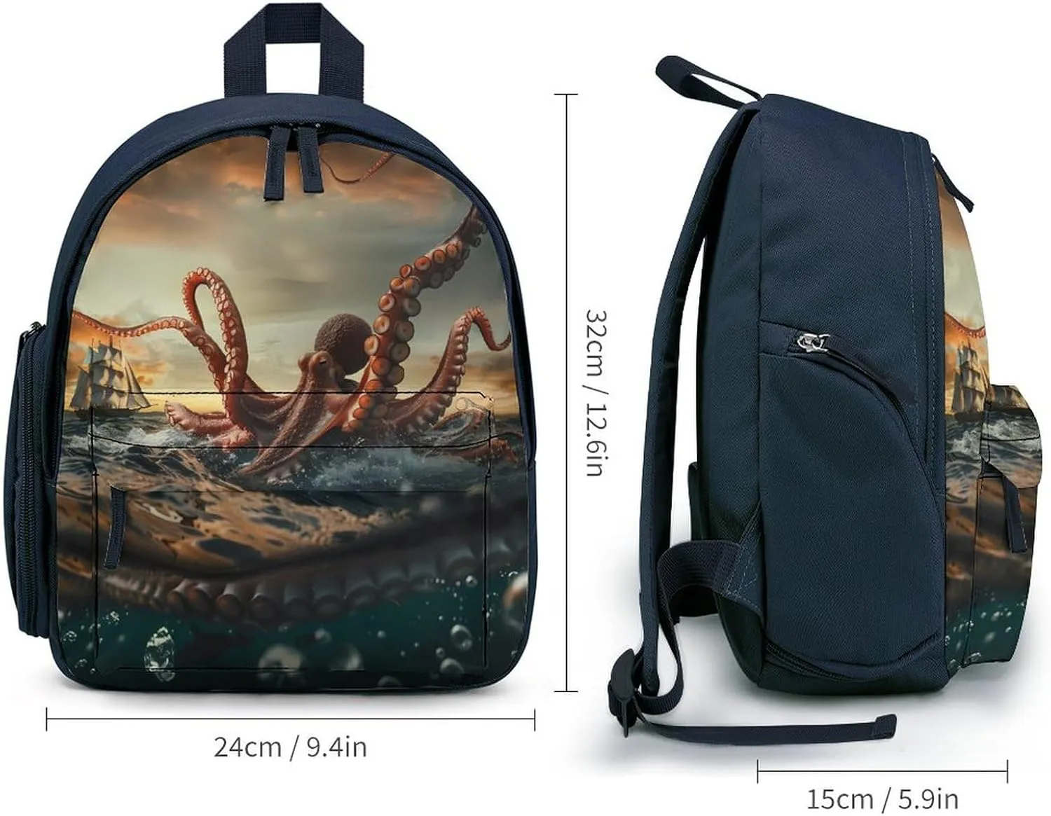 Suckers on The Day Octopus and Sailors Ship Travel Laptop Backpack for Men Women Lightweight Shoulder Bag Work Bag Daypack