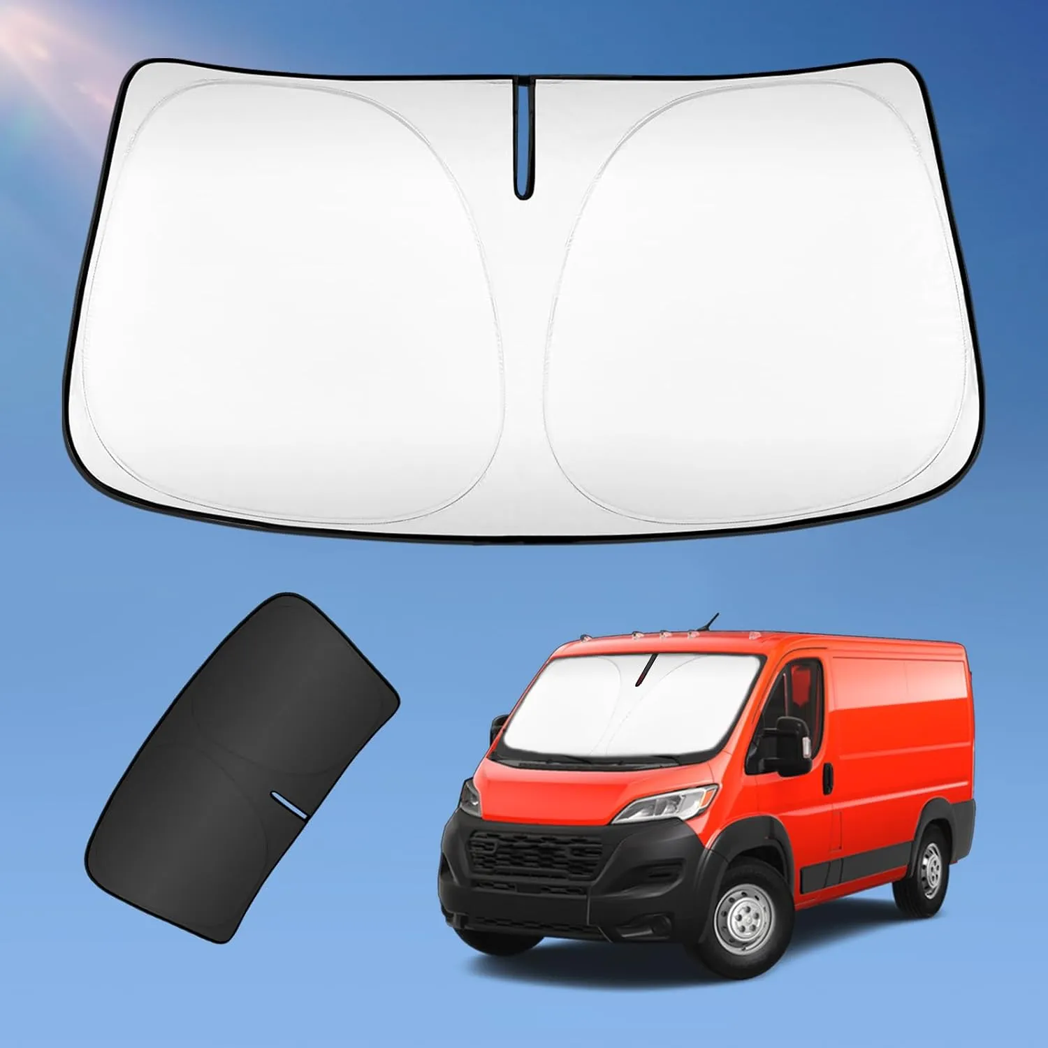 Sun Shade Sunshade for Dodge Ram ProMaster 2014-2024 2025 Windshield Cover, 4-Layers Sun Shield 240T Foldable Window Shade for Ram ProMaster Full Size Cargo Van Chassis Cab Cutaway Van Accessories