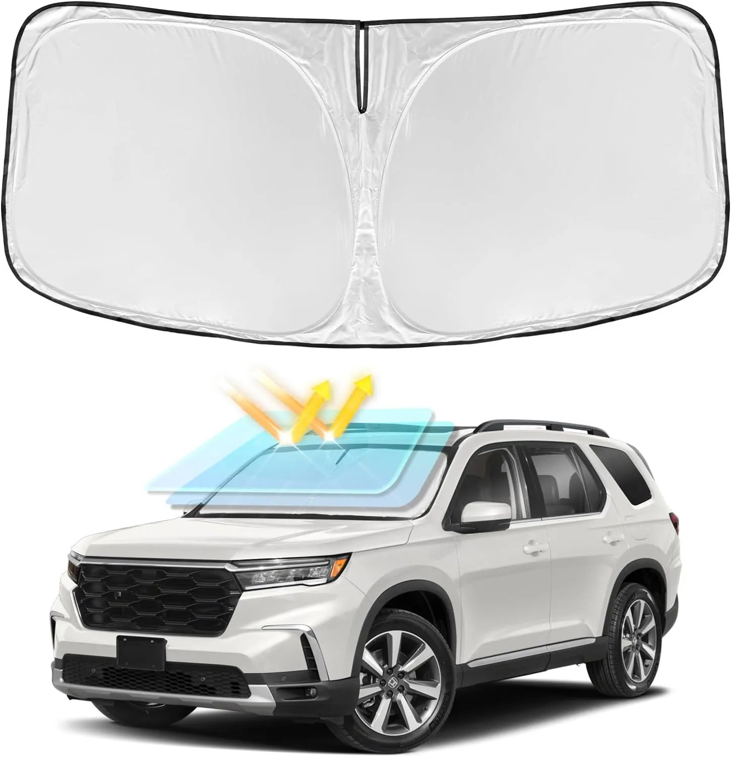 Sun Shade Sunshade for Honda Pilot 2016-2024 2025 Windshield Cover, 4-Layers Sun Shield 240T Silver Sun Visor Foldable Window Shade for Pilot EX-L Special Edition Elite Black Edition Touring