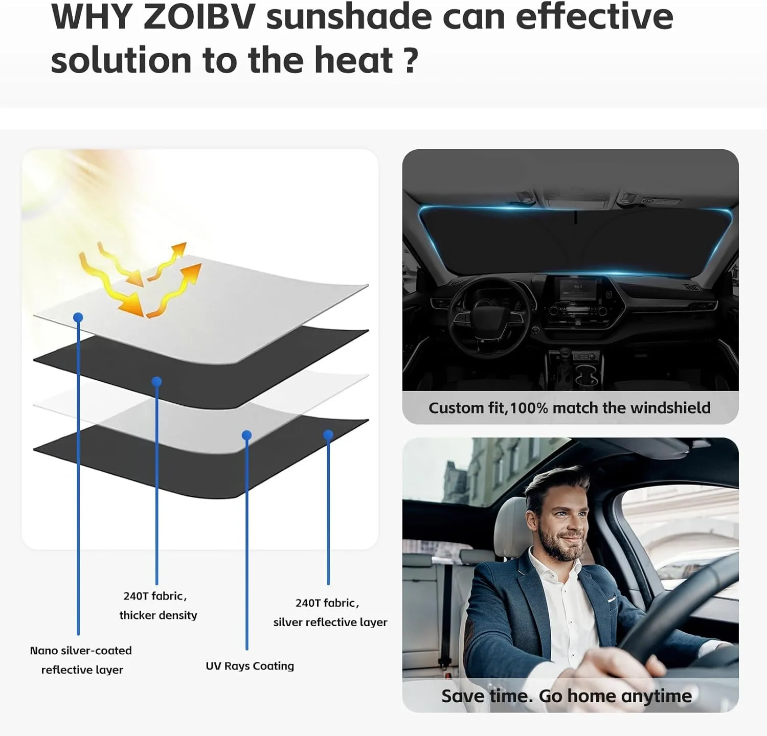 Sun Shade Sunshade for Volkswagen Jetta Windshield Cover, 4-Layer Front Window Shade Custom fit VW Jetta 2019-2024 2025 Sun Visor 240T Retractable Shade Blocks UV Rays Cooler Car Accessories