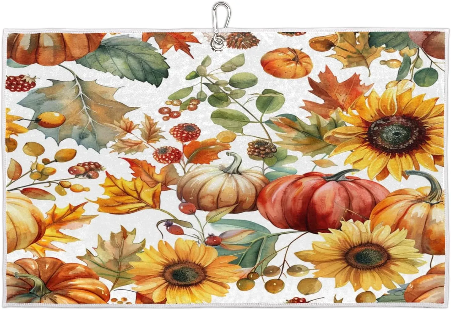 Sunflower Pumpkin Maple Berries Golf Towel with Heavy Duty Carabiner Ultra Absorbent Quick Dry Perfect for Cleaning Clubs Balls Gear Essential Golf Accessory for Men Women Kids