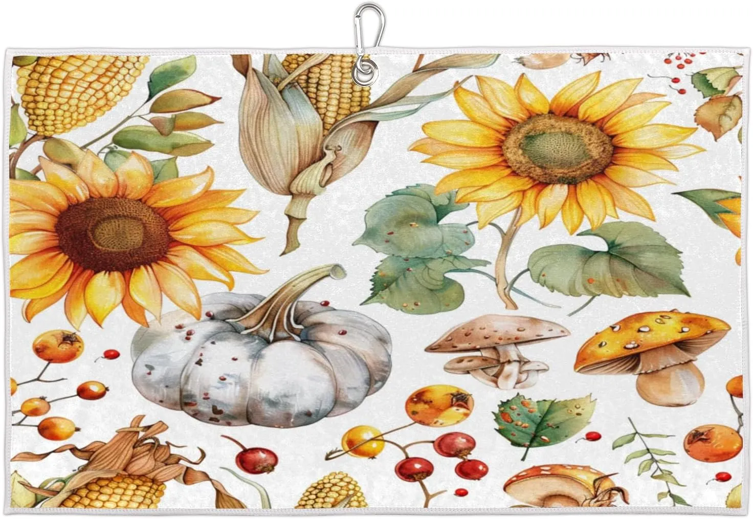 Sunflower Pumpkin Mushroom Golf Towel with Heavy Duty Carabiner Clip Quick Dry Ultra Absorbent Club Ball Cleaning Towel Golf Accessories for Men Women