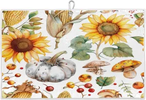Sunflower Pumpkin Mushroom Golf Towel with Heavy Duty Carabiner Clip Quick Dry Ultra Absorbent Club Ball Cleaning Towel Golf Accessories for Men Women