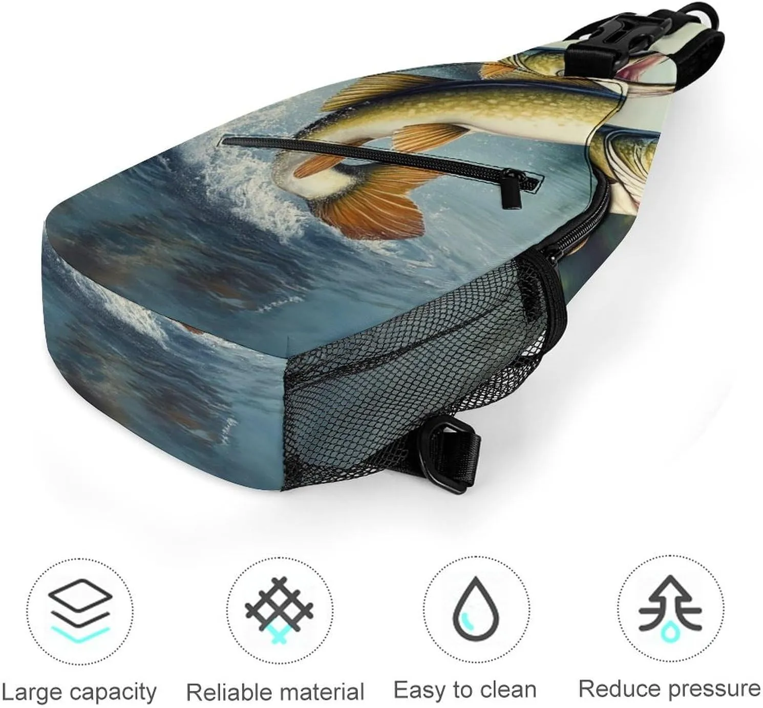 Supdreamc Men & Women Satchel Bookbags Travel Rucksack Daypack, Two Bass Fish Jumping Out Of Water Painting Sling Bag Backpack Bag for Outdoor Travel Hiking - Compact Tool Backpack