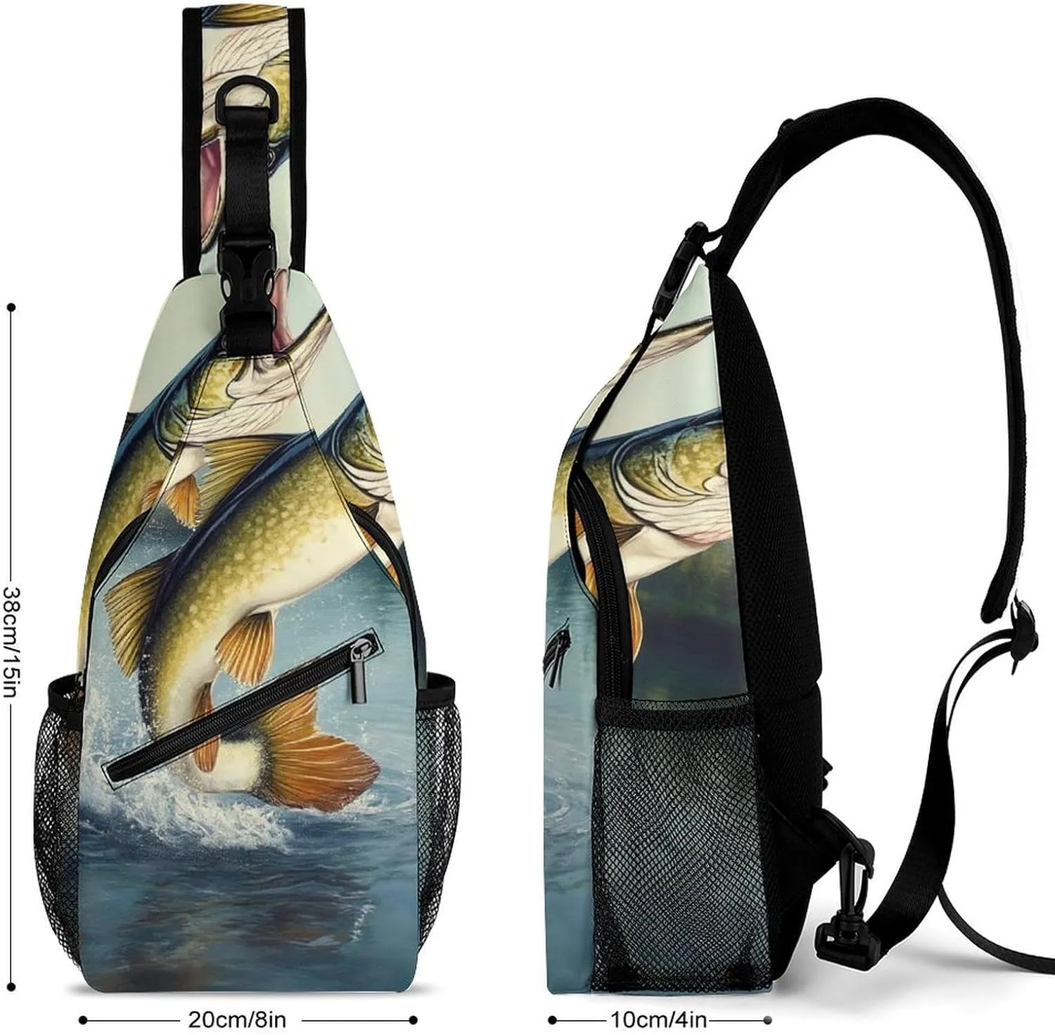 Supdreamc Men & Women Satchel Bookbags Travel Rucksack Daypack, Two Bass Fish Jumping Out Of Water Painting Sling Bag Backpack Bag for Outdoor Travel Hiking - Compact Tool Backpack